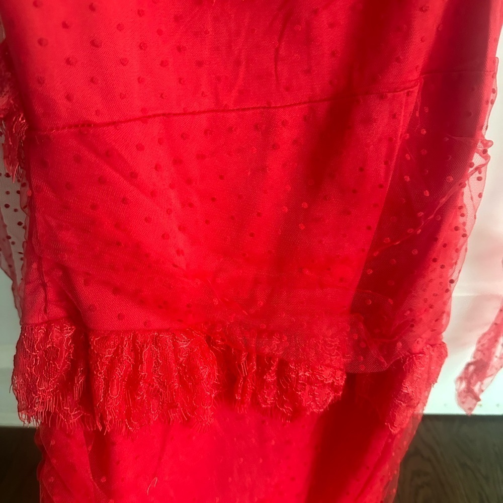 -mini red dress -I am 5”3 1/2 so it is mid thigh on me in these pictures - Picture 4 of 8